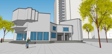 şehir modern mimarisi çizimi 3d illüstrasyon