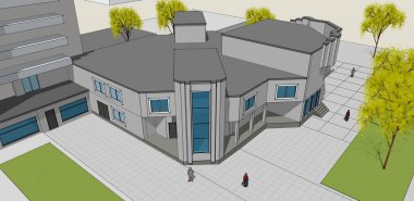 şehir modern mimarisi çizimi 3d illüstrasyon