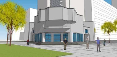 şehir modern mimarisi çizimi 3d illüstrasyon