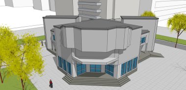 şehir modern mimarisi çizimi 3d illüstrasyon