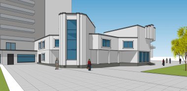 şehir modern mimarisi çizimi 3d illüstrasyon