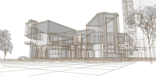 şehir modern mimarisi çizimi 3d illüstrasyon
