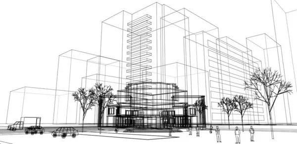 city modern architecture sketch 3d illustration