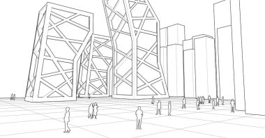 şehir kavramsal mimarisi 3d illüstrasyon