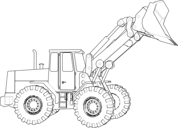 Wheel Bulldozer Illustration Sketch — Stock Vector