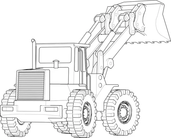 Wheel Bulldozer Illustration Sketch — Stock Vector