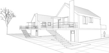 evler mimari eskiz 3d illüstrasyon