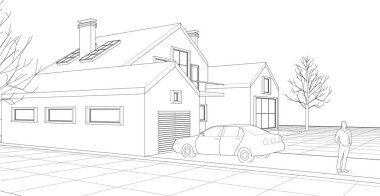 ev mimarisi çizimi 3d illüstrasyon