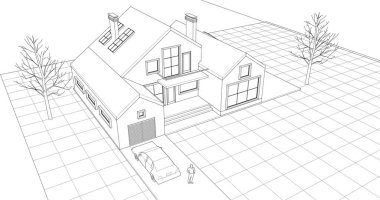 ev mimarisi çizimi 3d illüstrasyon