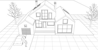 ev mimarisi çizimi 3d illüstrasyon