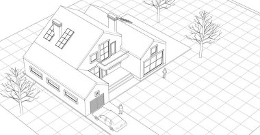 ev mimarisi çizimi 3d illüstrasyon