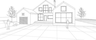 ev mimarisi çizimi 3d illüstrasyon