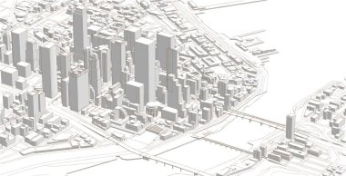 Modern şehir panoraması 3D illüstrasyon