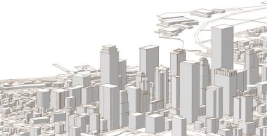 Modern şehir panoraması 3D illüstrasyon