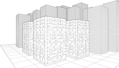 Modern mimari modüler cephesi 3d illüstrasyon