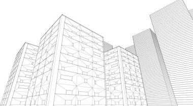 Modern mimari modüler cephesi 3d illüstrasyon