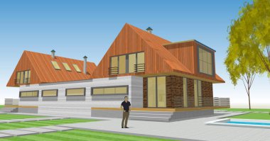Kasaba evleri konsept 3D illüstrasyon
