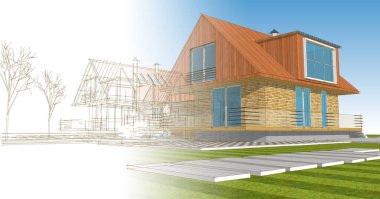 Kasaba evleri konsept 3D illüstrasyon