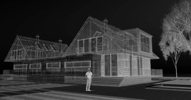 Kasaba evleri konsept 3D illüstrasyon