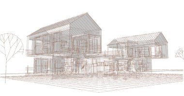 Kasaba evleri konsept 3D illüstrasyon