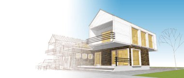 Kasaba evleri konsept 3D illüstrasyon