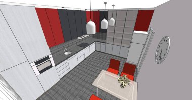 ev mimarisi projesi çizimi 3d illüstrasyon