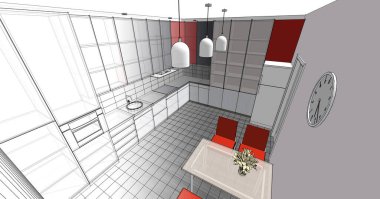 ev mimarisi projesi çizimi 3d illüstrasyon