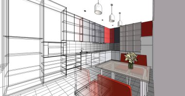 ev mimarisi projesi çizimi 3d illüstrasyon