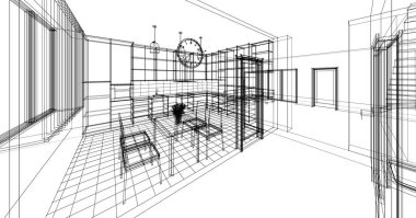 ev mimarisi projesi çizimi 3d illüstrasyon