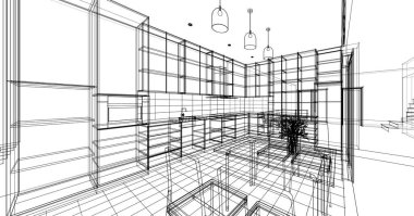 ev mimarisi projesi çizimi 3d illüstrasyon