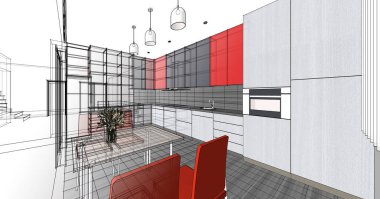 ev mimarisi projesi çizimi 3d illüstrasyon