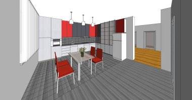 ev mimarisi projesi çizimi 3d illüstrasyon