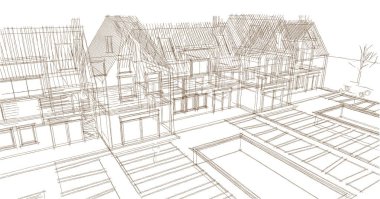 Kasaba evleri konsept 3D illüstrasyon