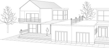 Kasaba evleri konsept 3D illüstrasyon