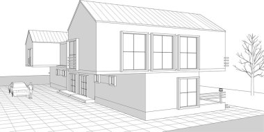 Kasaba evleri konsept 3D illüstrasyon