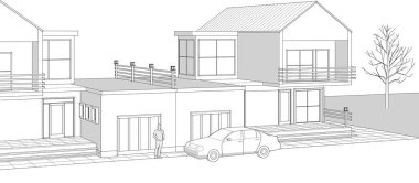 Kasaba evleri konsept 3D illüstrasyon