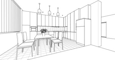 ev mimarisi projesi çizimi 3d illüstrasyon