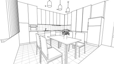 ev mimarisi projesi çizimi 3d illüstrasyon