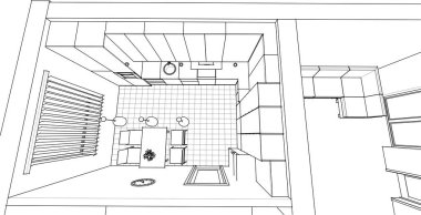 ev mimarisi projesi çizimi 3d illüstrasyon