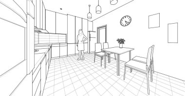 ev mimarisi projesi çizimi 3d illüstrasyon