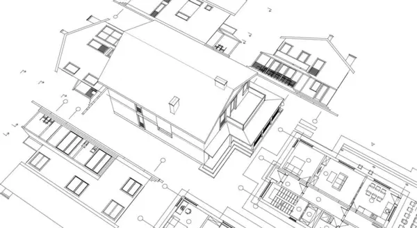 Townhouse Schets Concept Illustratie — Stockvector