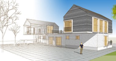 Kasaba evleri konsept 3D illüstrasyon