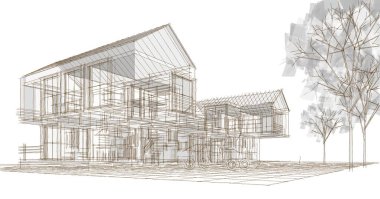 Kasaba evleri konsept 3D illüstrasyon