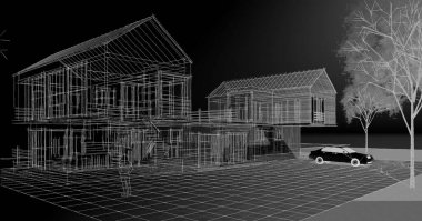 Kasaba evleri konsept 3D illüstrasyon