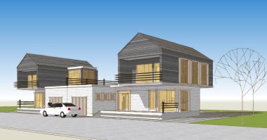 Kasaba evleri konsept 3D illüstrasyon