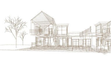 Kasaba evleri konsept 3D illüstrasyon