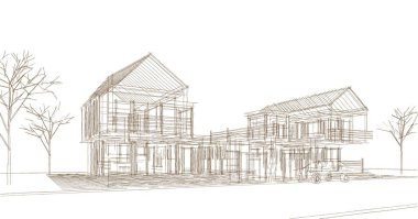 Kasaba evleri konsept 3D illüstrasyon