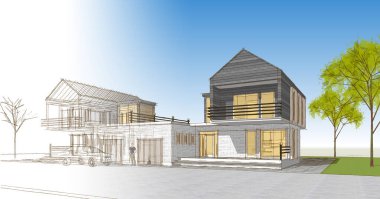 Kasaba evleri konsept 3D illüstrasyon