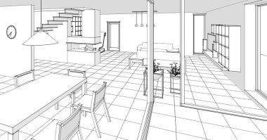 ev mimarisi projesi çizimi 3d illüstrasyon