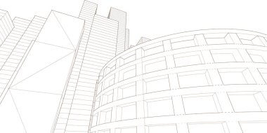 Mimari, soyut şehir 3D illüstrasyon